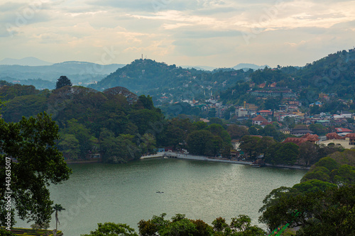 Landscape of a lake in a city park among the mountains