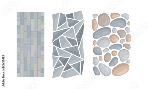 Pebbles and Flagstone for Pavement and Garden Walkway as Landscape Elements Vector Set