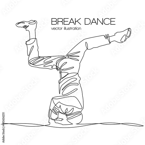 break dance silhouette continuous line vector illustration isolated