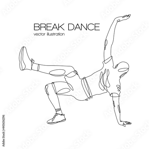 break dance silhouette continuous line vector illustration isolated