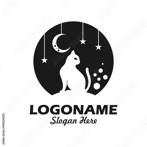 circle cat logo with moon and star ornament