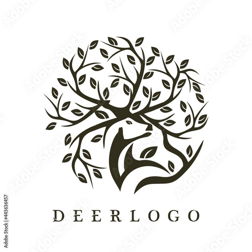 beautiful circle deer logo with leaf element on the antler