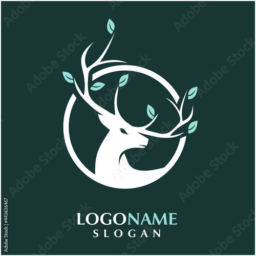 beautiful circle deer logo with leaf element on the antler
