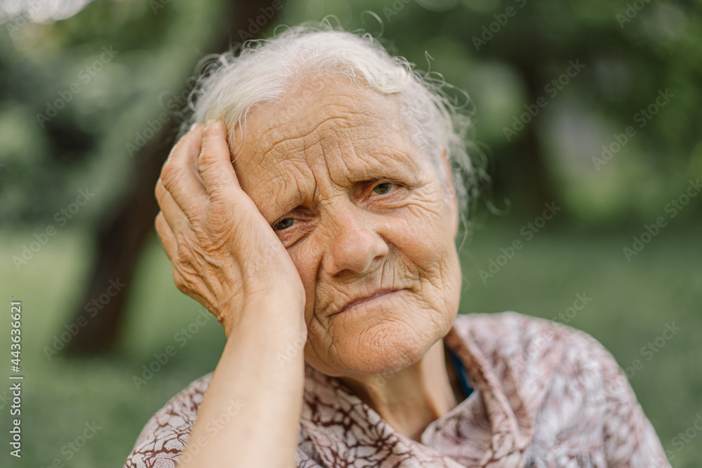 Portrait of a gray-haired adult grandmother against the background of nature. Portrait of a gray-haired adult grandmother against the background of nature.