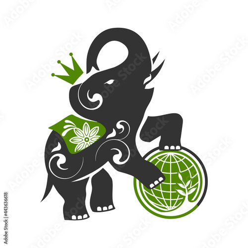 crowned elephant with globe with plant symbol