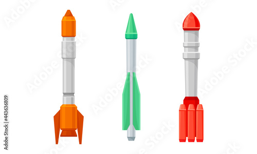 Military Guided Missiles of Different Color and Shape Vector Set