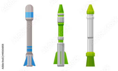 Military Guided Missiles of Different Color and Shape Vector Set