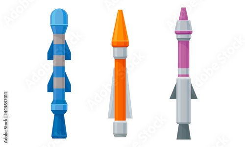 Military Guided Missiles of Different Color and Shape Vector Set