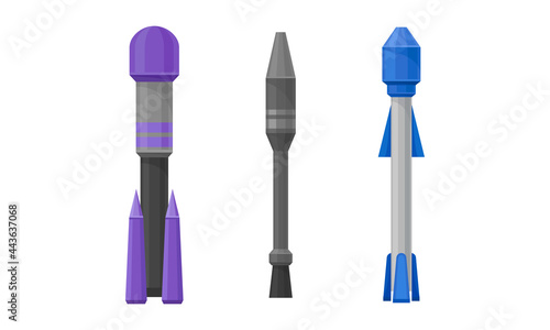 Military Guided Missiles of Different Color and Shape Vector Set