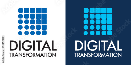 Digital transformation logo. The circles turn into squares. Direction of the modern electronic industry