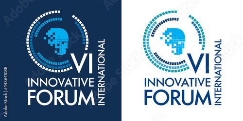 International innovation forum logo. Digital human head in the center of the circle. Technical forum design