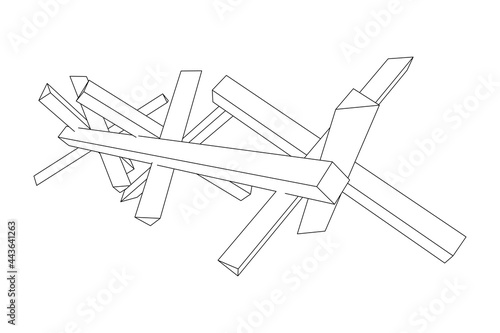 Hedgehog antitank defence. Wireframe low poly mesh vector illustration.