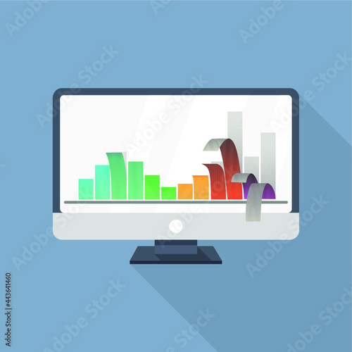 computer monitor and graphics tape peeled off the screen on a gray background with a long shadow. flat design illustration. the concept of misleading data
