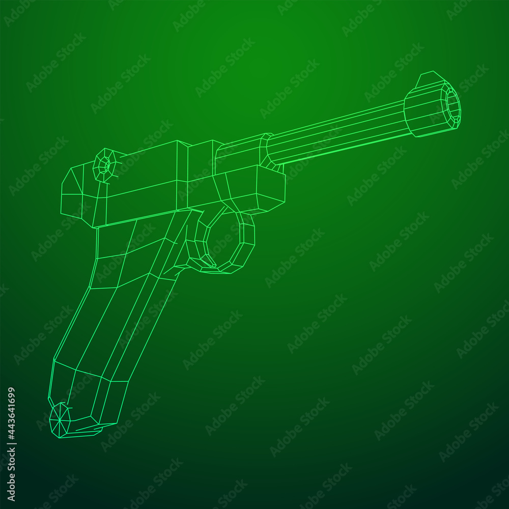 German world war military firearm pistol. Wireframe low poly mesh vector illustration. German world war military firearm pistol. Wireframe low poly mesh vector illustration.