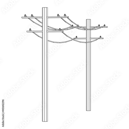 Power transmission high voltage pylon. Wireframe low poly mesh vector illustration.
