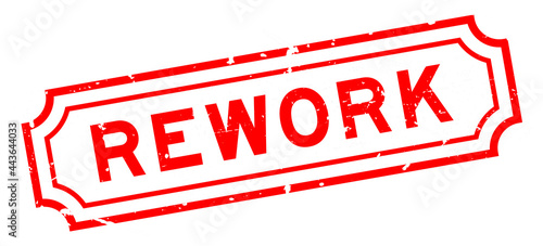 Grunge red rework word square rubber seal stamp on white background