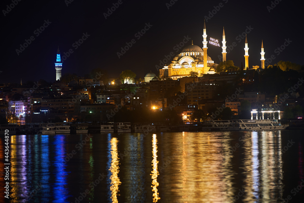 Night view across the Bosphorus to the Suleymaniye Mosque
