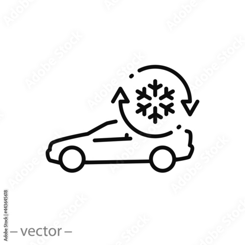 car conditioner icon, climate control system, air cooling in vehicle, ventilation auto, ac thin line web symbol on white background - editable stroke vector illustration eps10