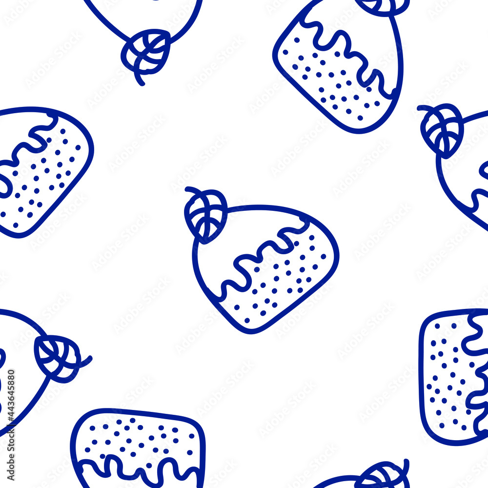 Vector confectionery seamless pattern with pies, pies, pies, cupcakes and eclairs Hand drawn sweet baked goods in sketchy style isolated on white background. Blue lines.