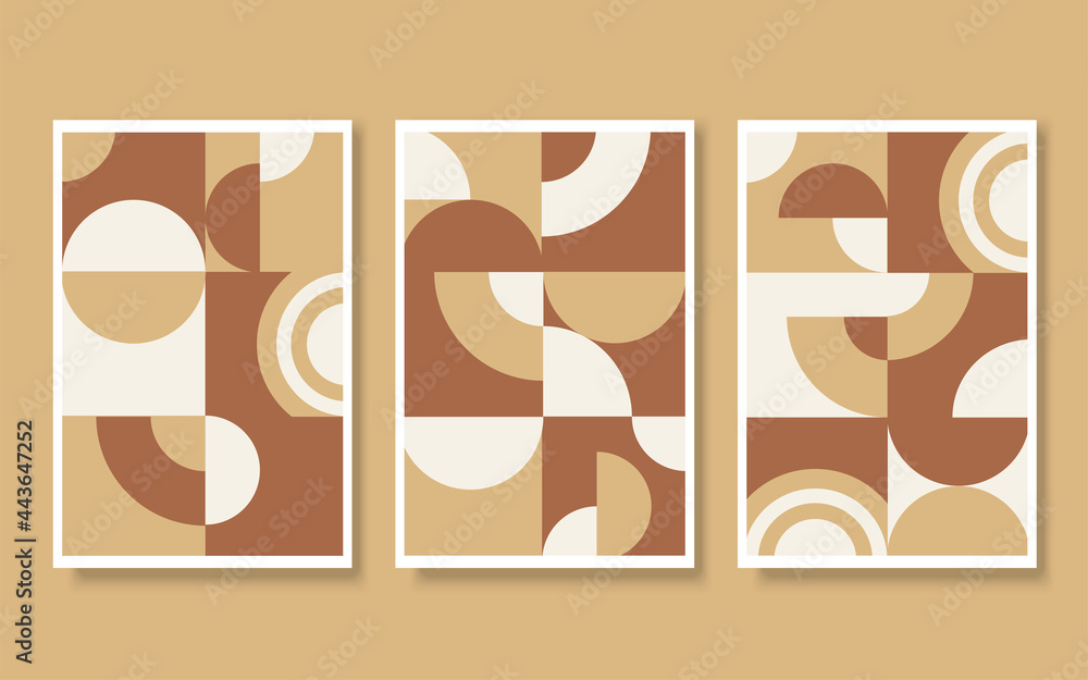 Abstract vector illustration set of art works in bauhaus style in brown colors
