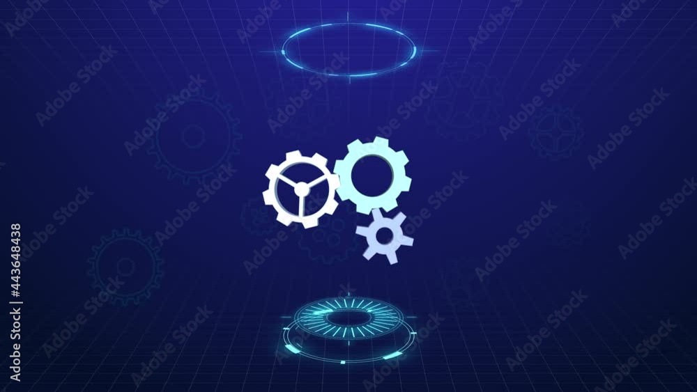 Gears Loopable animation of techno gears HUD design. seamless loopable rotation. 3d ...