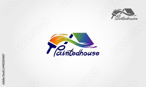 Painted House Vector Logo Illustration. House painting service, decor and repair color icon. Vector logo, label, emblem design. Concept for home decoration, building, house construction and staining.