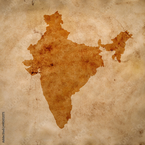 map of India on old grunge brown paper