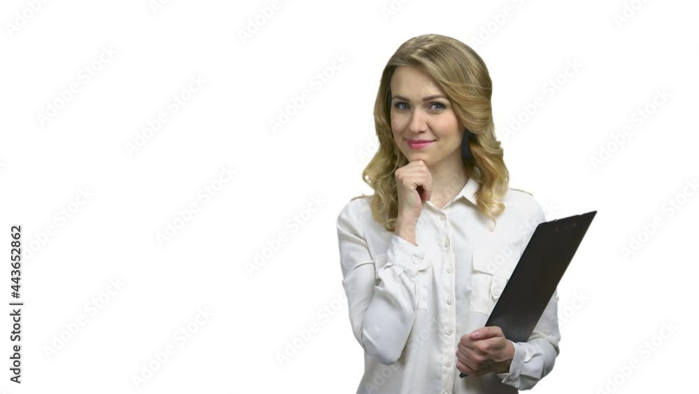 Portrait of young surprised business woman having an idea. Portrait of young surprised business woman having an idea.