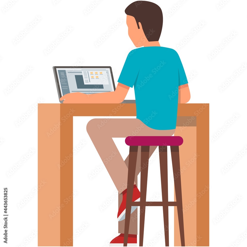 Man working on computer at office desk vector Man working on computer at office desk vector
