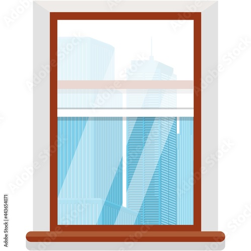 Vector window with skyscrapers house cartoon view