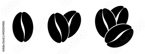 Set of coffee bean icon. Black line grain coffee.Simple line coffee vector icon isolated on white backgrounnd.Coffee logo,sign,symbol.