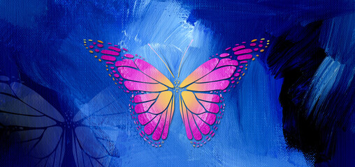 Fototapete Schmetterlinge im Grunge Grafisches Schmetterlingsmuster Magenta und Gold  © gdarts