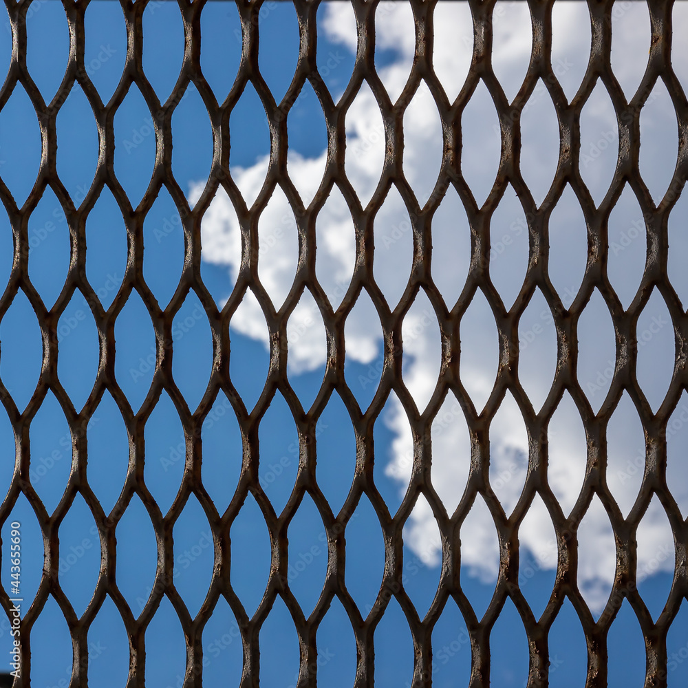 Naklejka premium texture of the sky through a metal lattice