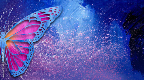 Canvas Print Graphic abstract closeup butterfly in magenta with purple speckle background