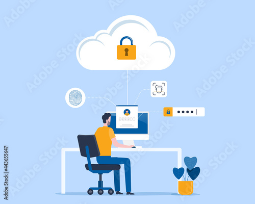 Developers are developing cloud data protection systems and flat vector design Cloud security concept
