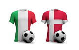 Denmark Vs. Italy soccer match. National flags with football. 3D Rendering