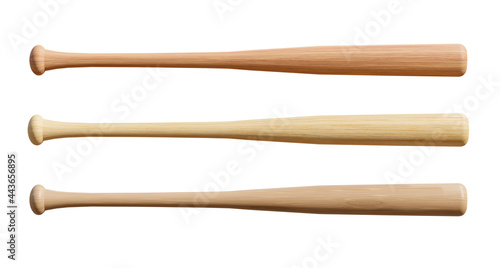 Photography wood baseball bat set isolated on white background