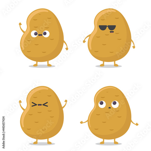 Cute funny happy smiling funny potato set isolated on white background. Vector flat cartoon potato character icon design collection.