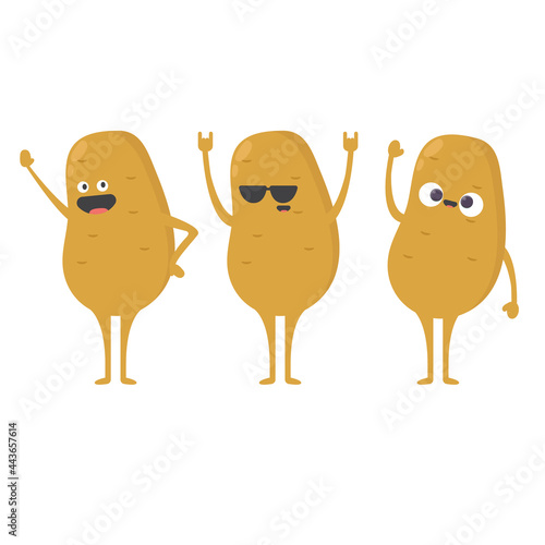 Cute funny happy smiling funny potato set isolated on white background. Vector flat cartoon potato character icon design collection.