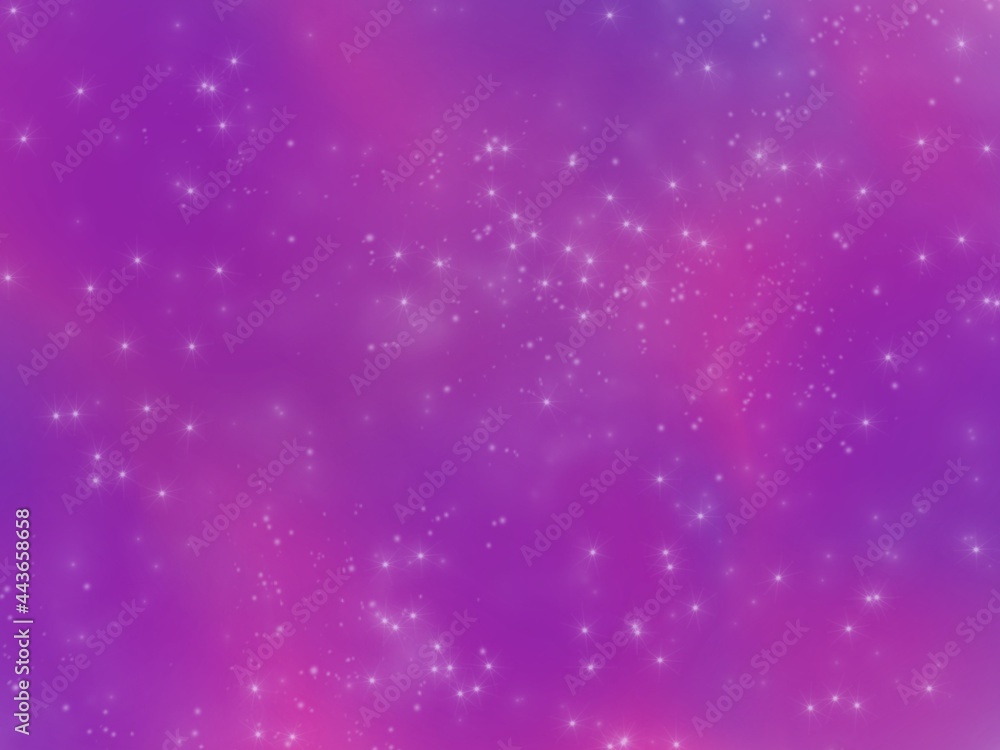 Sky texture background with bright and fantasy stars of pink, blue and purple color