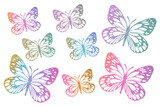 Butterflies outlines silhouette glitter textured. Clip art set isolated