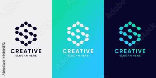 Creative monogram logo design initial letter S with line art style and dot concept. Logo icon for business company