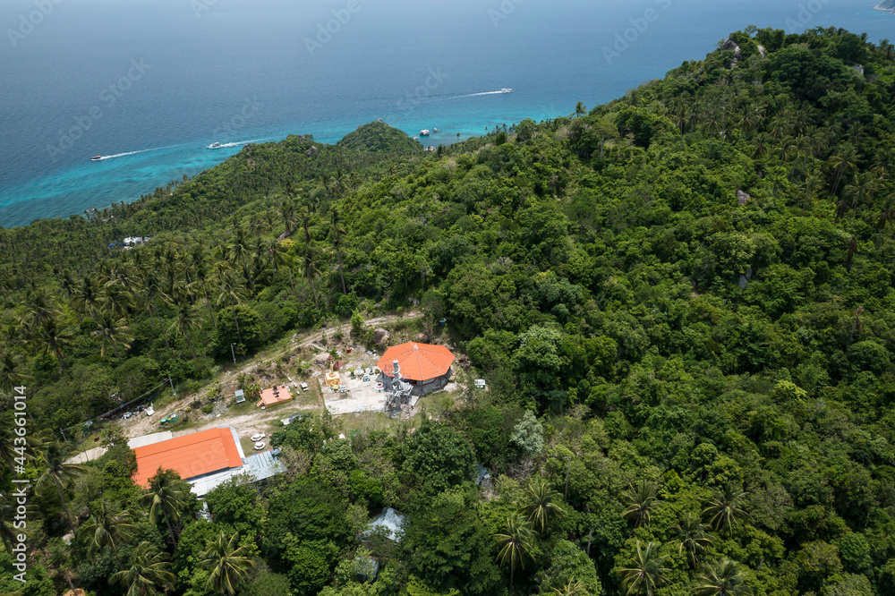 Guan Yin Ma Temple, Koh Tao, Thailand Chinese Buddhist Religious Site Drone Aerial UAV 