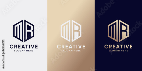 Creative monogram logo design initial letter MR with hexagon style. Logo icon for business company