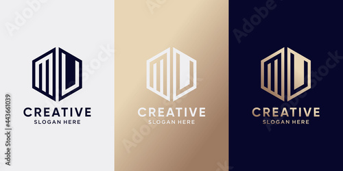 Creative monogram logo design initial letter MU with hexagon style. Logo icon for business company