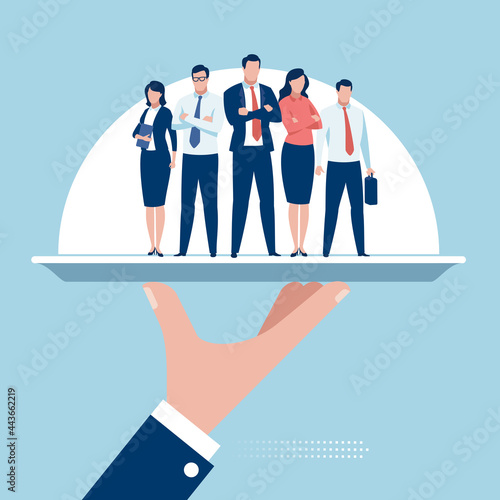 Service. Experts team on a tray. Concept vector illustration.