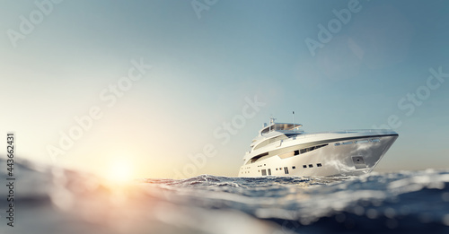 Luxury motor yacht on the ocean photo