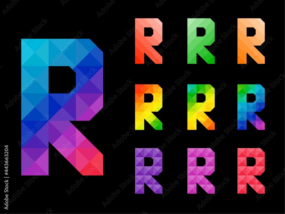 Abstract colorful letter R 3D icon logo set. Suitable for corporate, printing use or app identity design isolated on black background. Abstract colorful letter R 3D icon logo set. Suitable for corporate, printing use or app identity design isolated on black background.