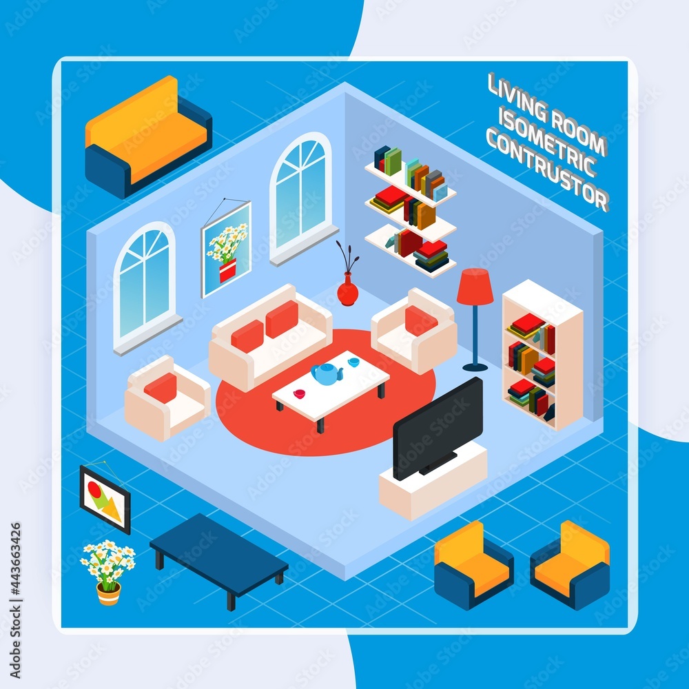Isometric Living Room Interior vector design illustration Isometric Living Room Interior vector design illustration