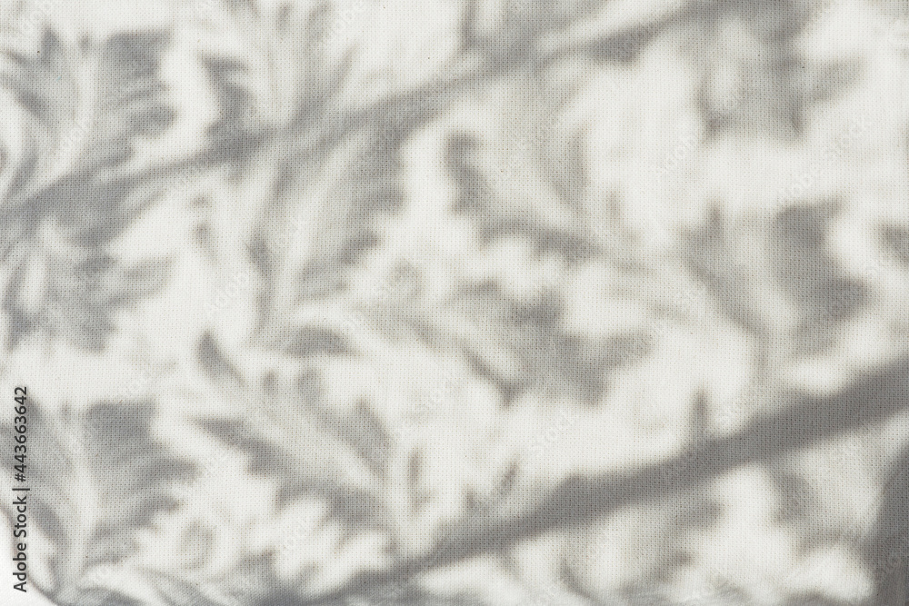 Obraz premium background and texture of gray linen fabric with plant shadows..